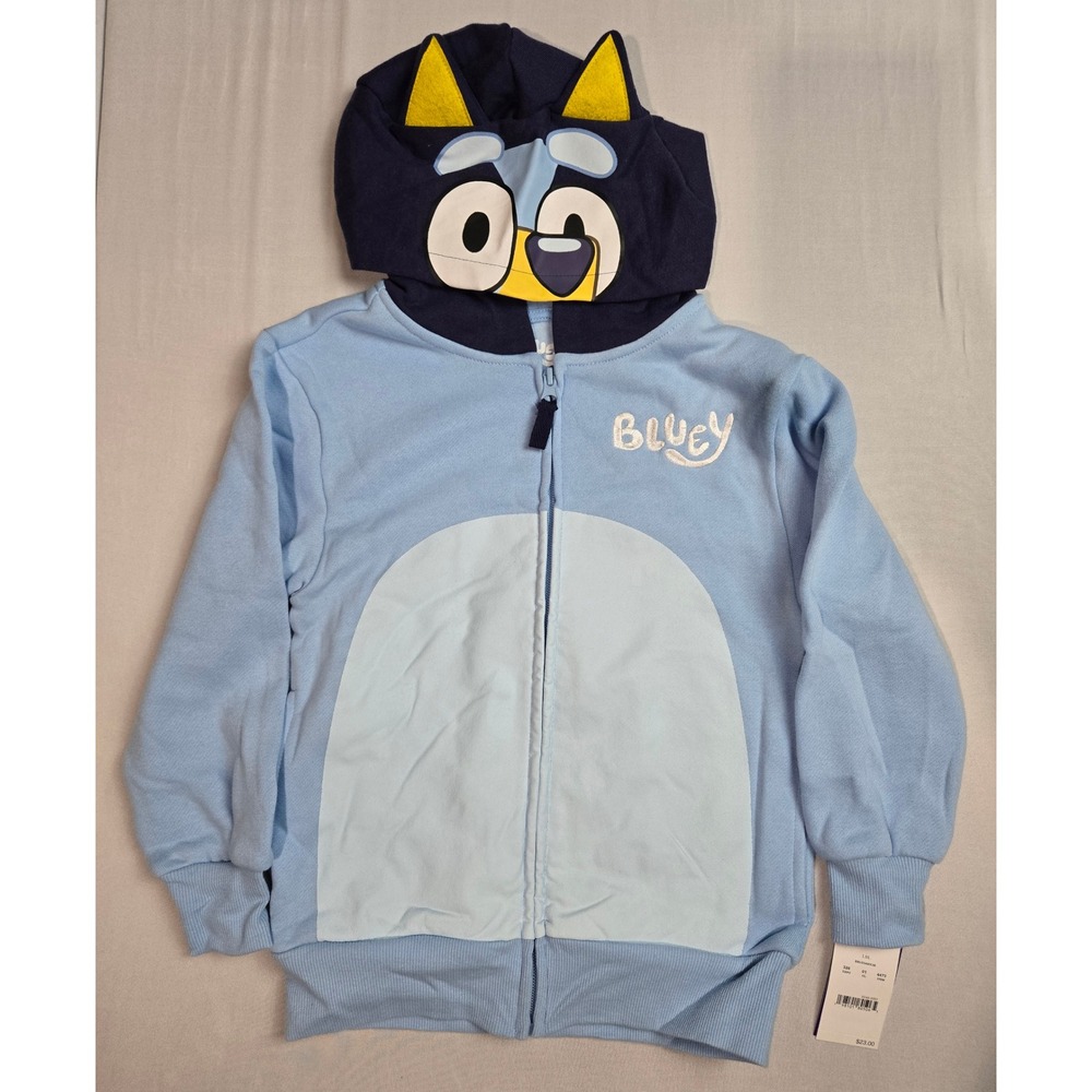 Bluey Kids Zip Up Hoodie Blue Character Costume Sweatshirt with Ears Size XS 4/5